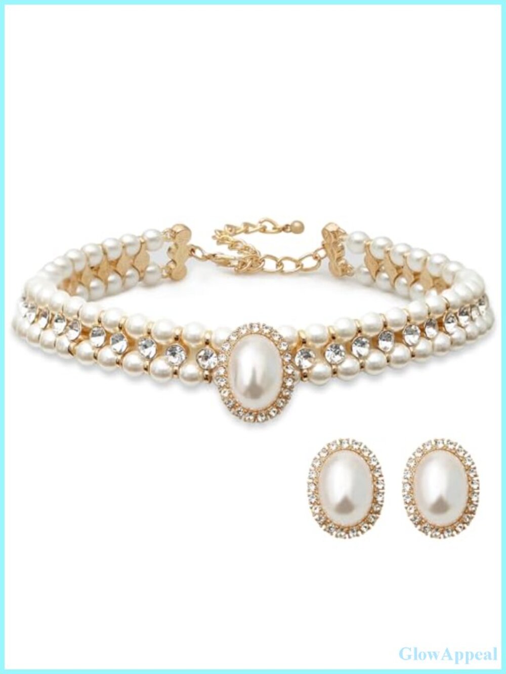 Layered Twisted Glass Pearl Choker Necklace Earring Set Costume Jewelry